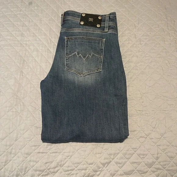 Miss Me Blue Straight Leg Jeans with Embroidered Fleur-de-Lis - Picture 6 of 13